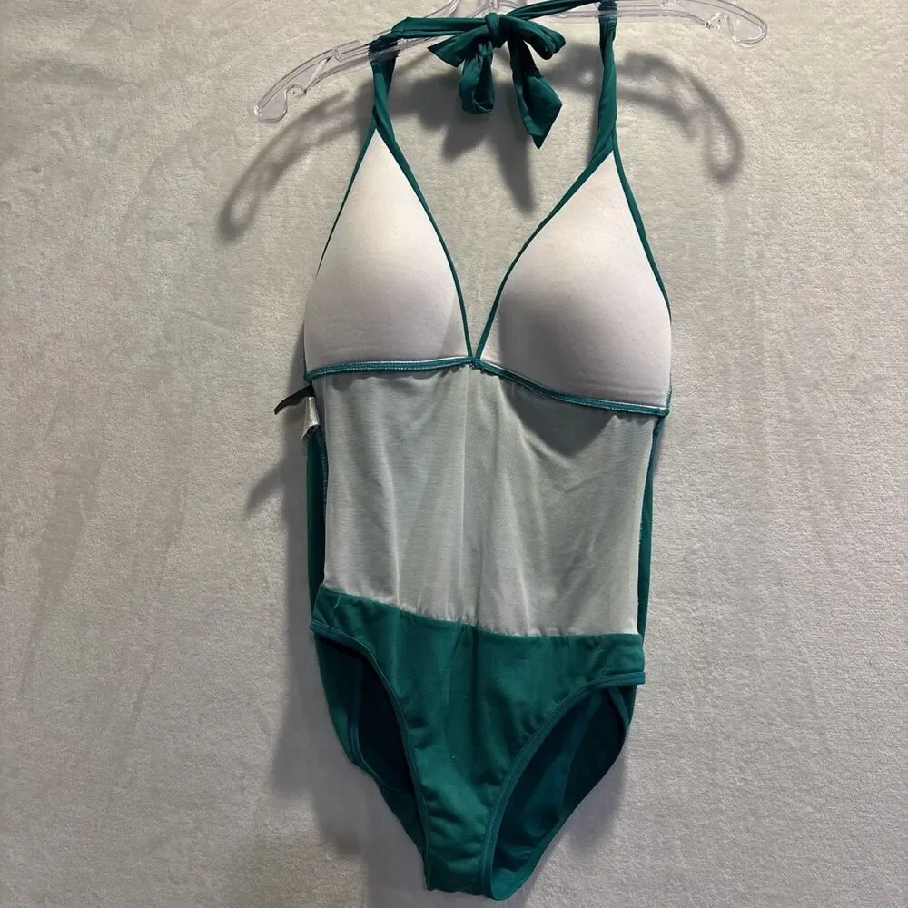 Lauren Ralph Lauren Women's Halter One-Piece Swimsuit Green Size 8 Ruched Beach